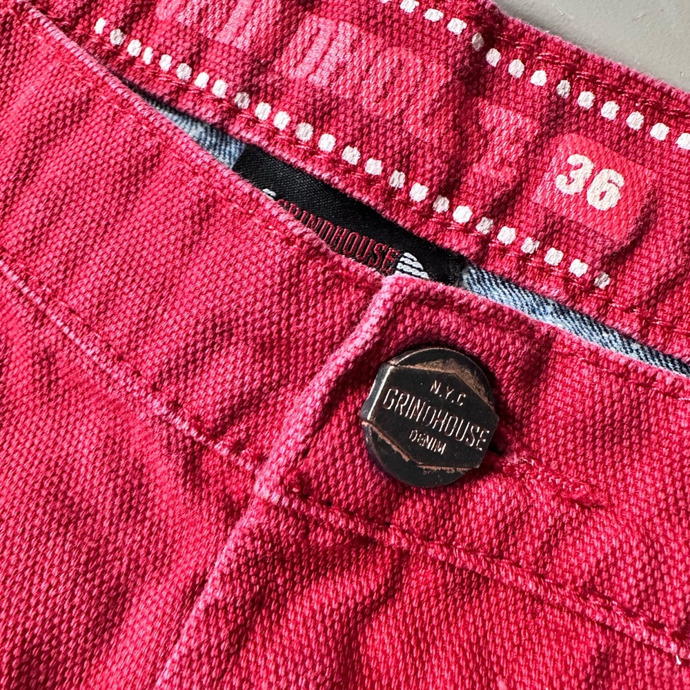 Grindhouse Denim – Custom Patchwork Red Pants (Si… - image 2